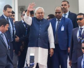 Nitish Kumar taking oath for the tenth time in Bihar with PM Modi and Amit Shah present