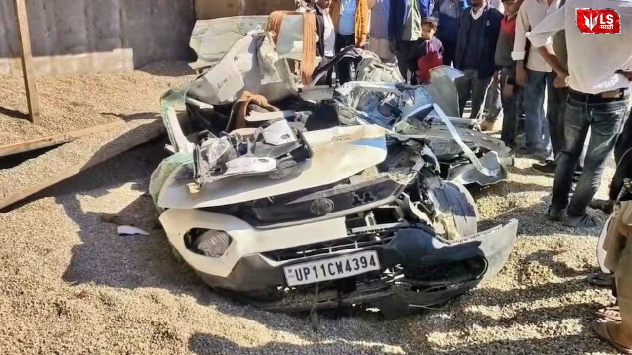 Overturned dumper lying on top of a crushed car after a tragic accident killing seven family members