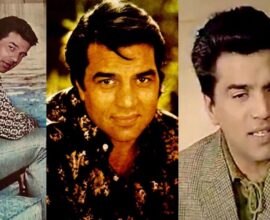 Dharmendra in a stylish and classic fashion look, showcasing his timeless style and charming screen presence