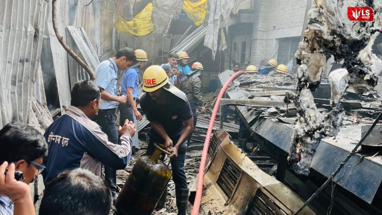 Firefighters and smoke seen after an LPG explosion at an industrial company in the Bhosari MIDC area