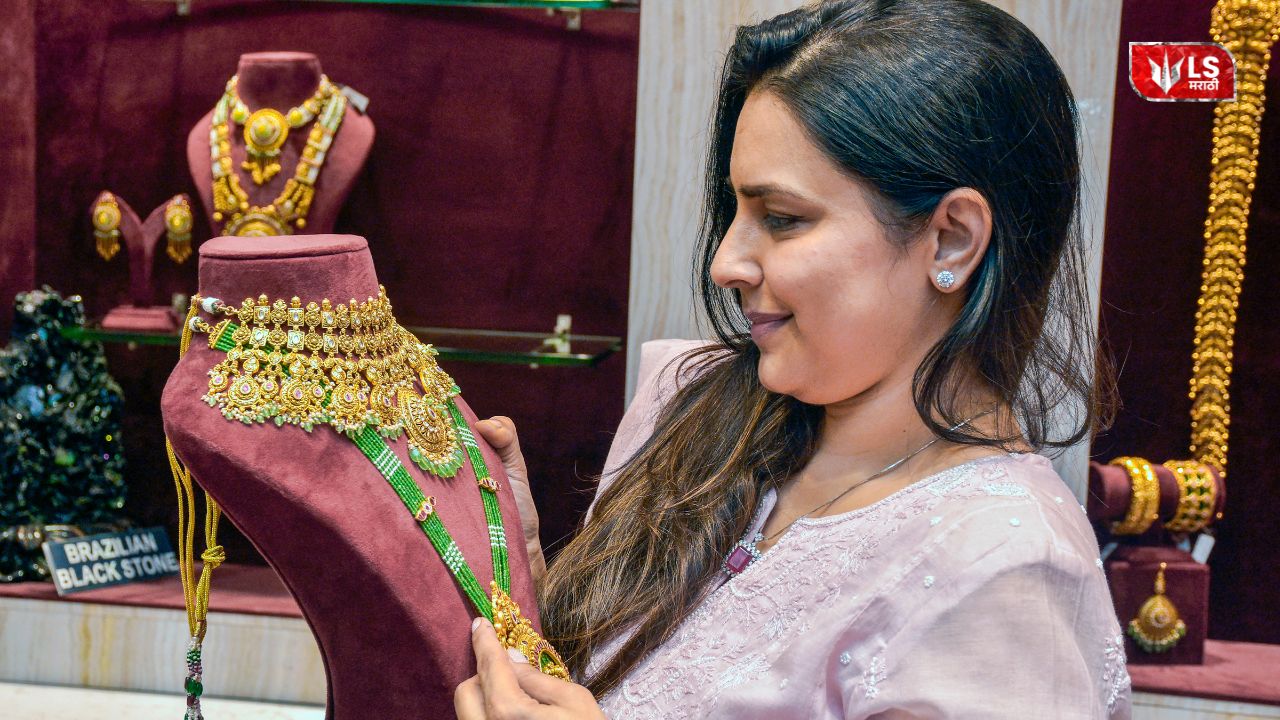 Woman checking gold jewellery at a shop