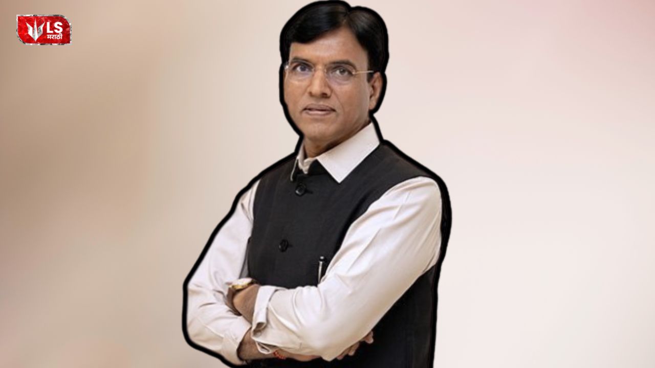 Union Labour Minister Mansukh Mandaviya standing and addressing the media