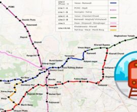 Pune Metro Phase 2 route map with metro train graphic showing the approved expansion plan