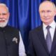 Vladimir Putin shaking hands with Indian Prime Minister Narendra Modi during an official meeting