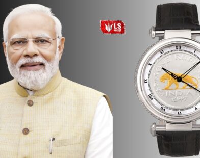 A premium wristwatch featuring a 1947 one-rupee coin dial with a golden lion emblem and a person standing beside it