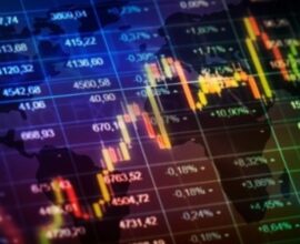 Stock market display showing a sharp decline as shares of five companies drop up to 56% in November.