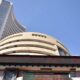 Bombay Stock Exchange building as market falls with Sensex down 215 points and Nifty down 70 points
