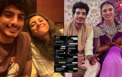 Smriti Mandhana in conversation with Palash Muchan, Palash Muchaal, and Merry De Costa during a friendly chat