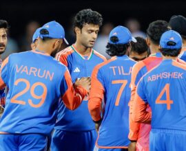 Indian cricket captain standing with teammates, representing Team India squad announcement for the ODI series against South Africa