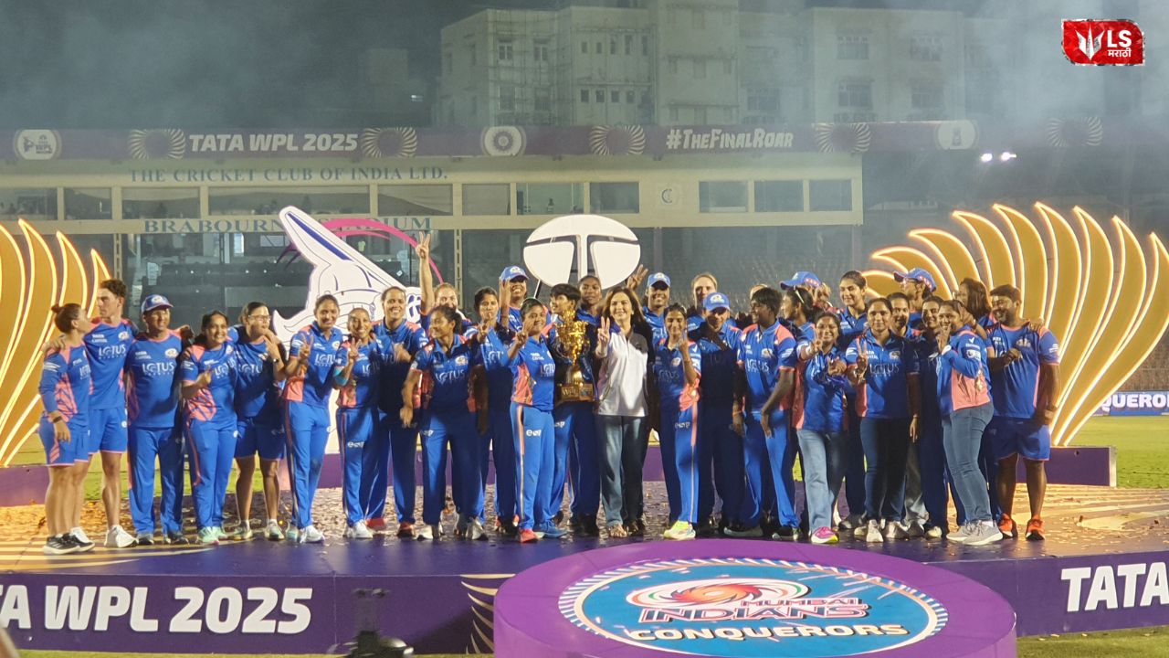 WPL 2025 schedule announcement by BCCI with New Year theme showing cricket stadium and match timeline.