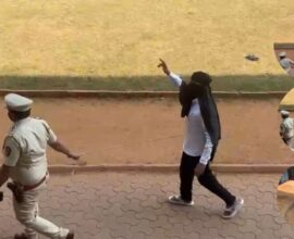 Notorious Pune gangster Bandu Andekar arriving to file his nomination for the elections