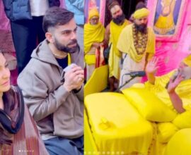 Anushka Sharma and Virat Kohli meeting Premanand Maharaj, video goes viral on social media