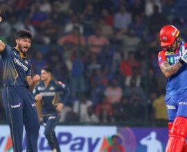 Indian bowler Arshad Khan celebrating after taking 6 wickets for 9 runs in the Syed Mushtaq Ali Trophy, creating a new record