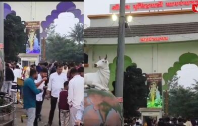 Decorated Nrusinhwadi temple filled with devotees on Datta Jayanti
