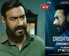 “A scene showing Ajay Devgn’s powerful and intense look during the launch of the Drishyam 3 teaser