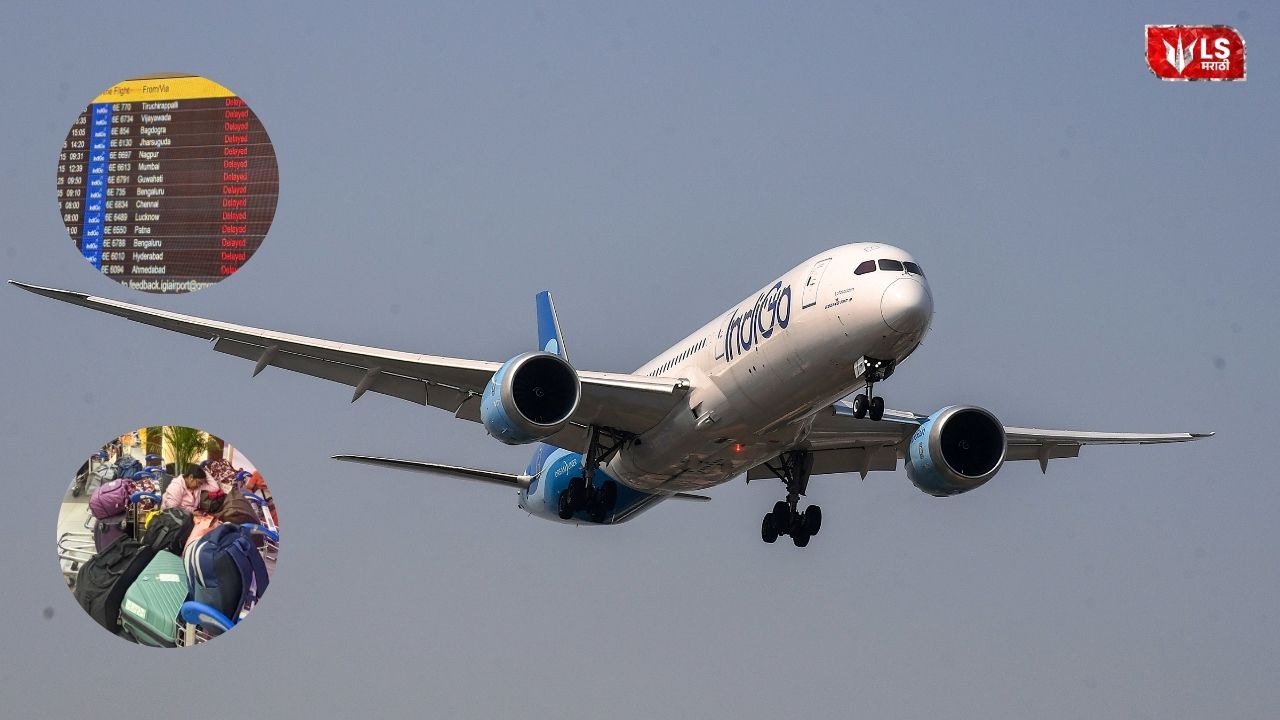 IndiGo aircraft grounded at the airport with large crowds of stranded passengers due to mass flight cancellations