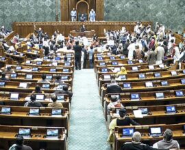 Opposition leaders protesting outside Constitution House after Jee Ram Jee Bill passed in Rajya Sabha at midnight