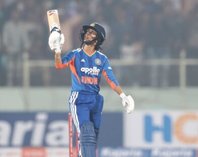 Jemimah Rodrigues celebrates her half-century during the first T20 match against Sri Lanka