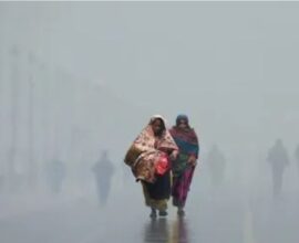 Kashmir mountains covered in snow with dense fog affecting roads and railways in North India