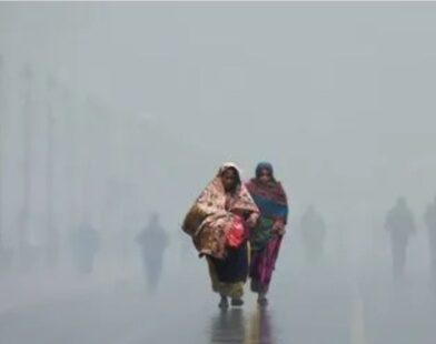 Kashmir mountains covered in snow with dense fog affecting roads and railways in North India