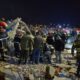 Collapsed building in a Moroccan city with rescue teams working at the site after a deadly accident