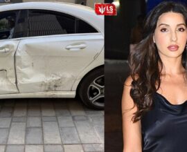 Actress Nora Fatehi arriving at an event despite being injured in an accident