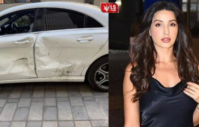 Actress Nora Fatehi arriving at an event despite being injured in an accident