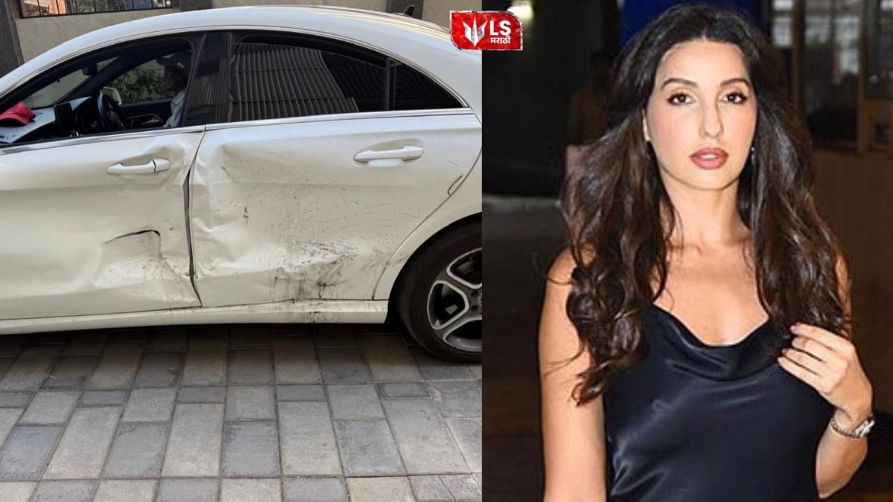 Actress Nora Fatehi arriving at an event despite being injured in an accident