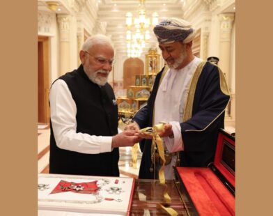 Prime Minister Narendra Modi receiving the Order of Oman, the highest civilian honour of Oman