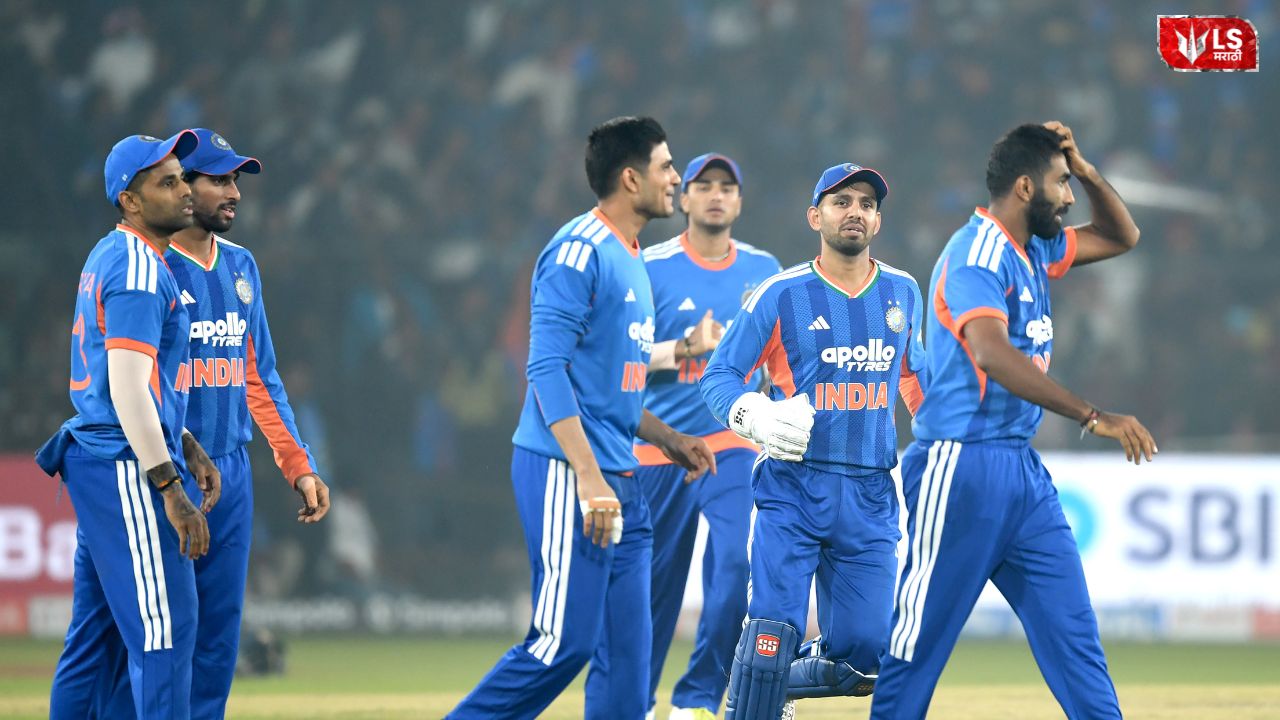 Indian cricket players celebrating after defeating South Africa in the first T20 match, with South Africa getting all out for 74 runs