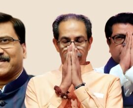 Uddhav Thackeray and Raj Thackeray with Shiv Sena UBT leader Sanjay Raut during a political discussion
