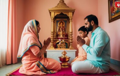 Peaceful home with spiritual symbols representing vastu dosh remedies and mantra chanting