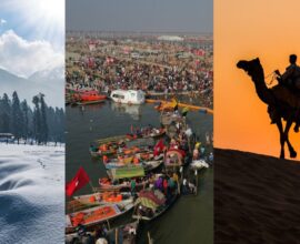 Scenic view of snow-capped mountains and valleys in Kashmir, showcasing its beauty as a winter travel destination