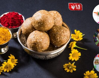 Traditional Makar Sankranti vaan items like til gul, bangles and utensils