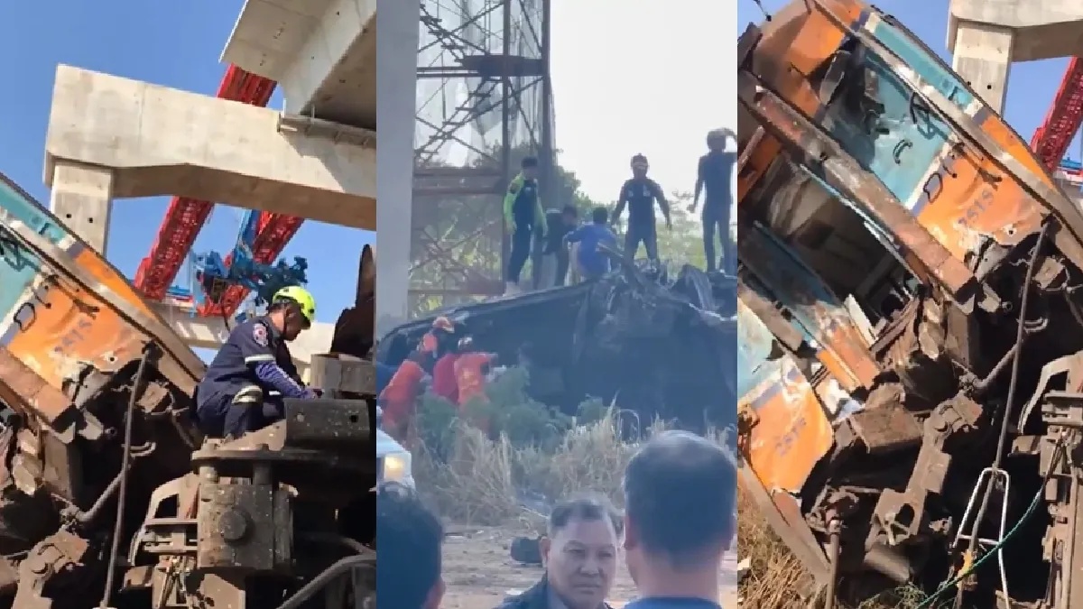 Thailand Crane Falls on Train