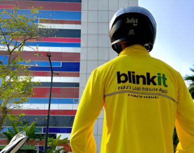 Blinkit delivery partner during gig workers protest over 10 minute delivery