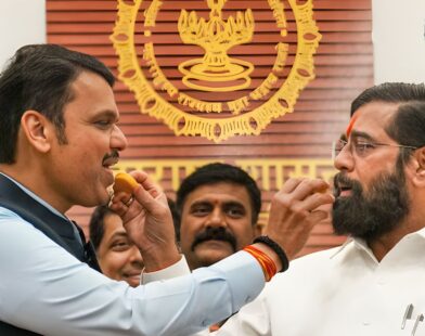 Mahayuti leaders and candidates celebrating after 66 candidates were elected unopposed in Maharashtra municipal elections