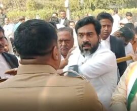 Political leaders during dispute over AB forms in Solapur municipal election