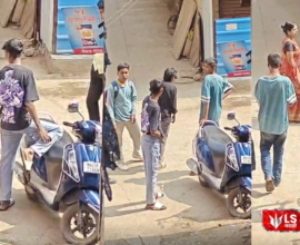 Schoolchildren creating a ruckus with sickles in their hands