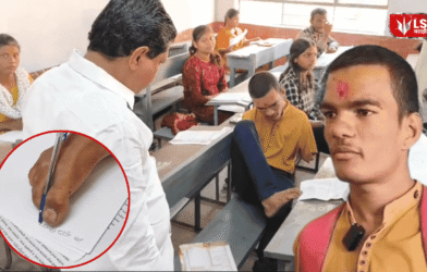 Writing paper with pen between toes