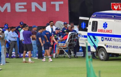 अरे बापरे! सरावादरम्यान चेहऱ्याला चेंडू लागल्यानं खेळाडू जखमी; अ‍ॅम्ब्युलन्सनं नेलं रुग्णालयात